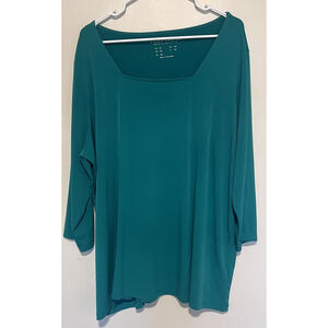 Susan Graver Modern Essentials Tunic Women’s 2X Green Liquid Knit 3/4 Sleeve Top